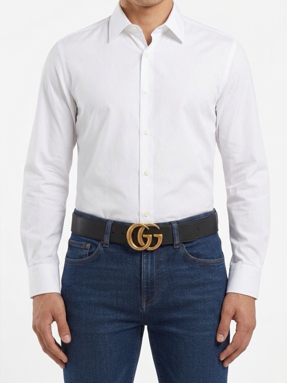 NWT Gucci Men’s Black Leather Belt Antique Gold Double G Buckle ~ 1.5” X 46”